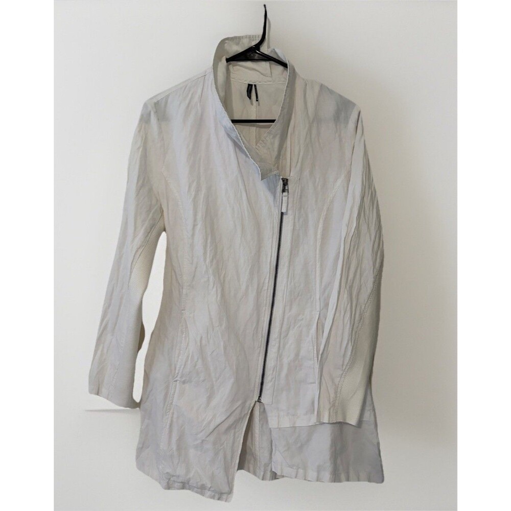 Stella Carakasi Favorite Jacket White Cotton Metal Crinkle Moto Lagenlook Medium